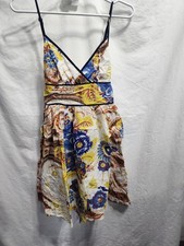 Fire Los Angeles Small Floral Print Summer Dress Sleeveless Zip  Tie Back