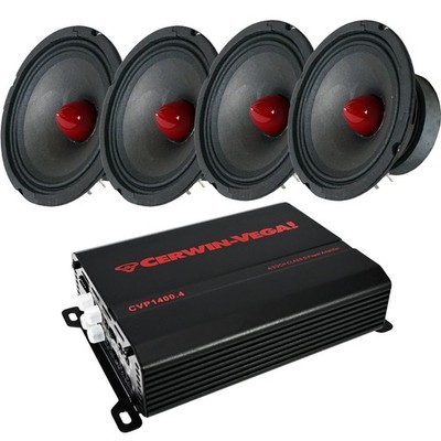 4 Channel 1400 Watt Amplifier & 4X 500 Watt 6.5'' Mid-Range Car Speakers Bundle