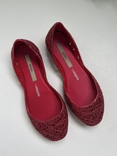Rare Melissa Girls RED Glitter Ballet Flats Size 3 Campara Zig Zag Holiday