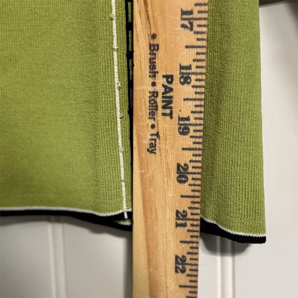 NWT Vintage Finity Cardigan Sweater XL Lime Green Mod 60s Style Contrast Stitch