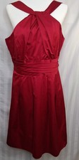 Vintage David's Bridal Dress Halter Pleated Fit & Flare Candy Apple Size 14