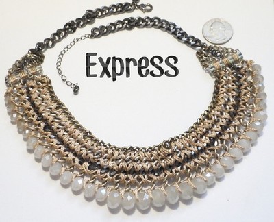 Chunky Signed EXPRESS Multi-Chain, Beaded Braided Bib Statement Necklace 23''