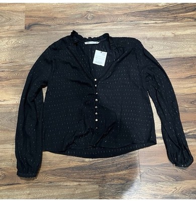 Zara Black Long Sleeve Top With Gold Accents Size XS NWT