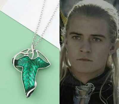 Lorien Blatt Brosche Halskette 2 in 1 grün Emaille HdR Anhänger Cosplay Geschenk
