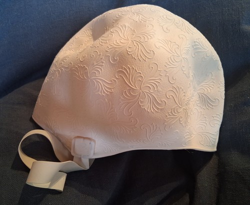 Vintage Swim / Bathing Cap White Rubber Textured Floral England /UK by UNIVERSAL
