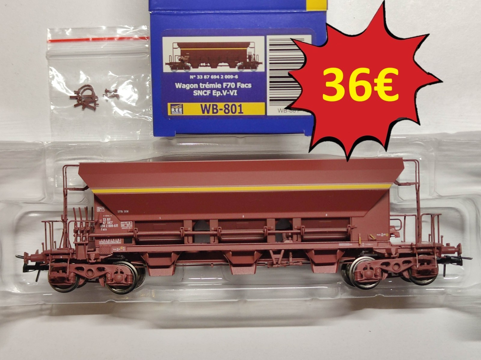 Wagon trémie F70 REE WB-801, fini les déraillements de convoi HO SNCF