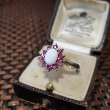 Sterling Silver Ring Australian White Opal & Ruby Jewellery UK Size T / EU 61