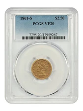 1861-S $2.50 PCGS VF20 - Liberty Head $2.5
