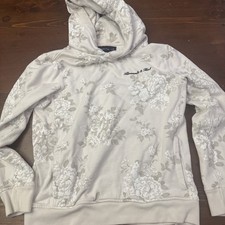Abercrombie Fitch A F FLORAL cream HOODIE Sweatshirt - Beige Sz Small