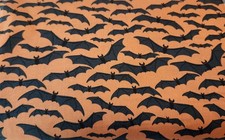 Black Bats on Orange Cotton Halloween Fabric by the HALF yard