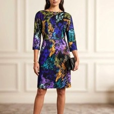 Milly New York Silk Sheath Dress Crystal Print M Colorful Luxury Guest Cocktail