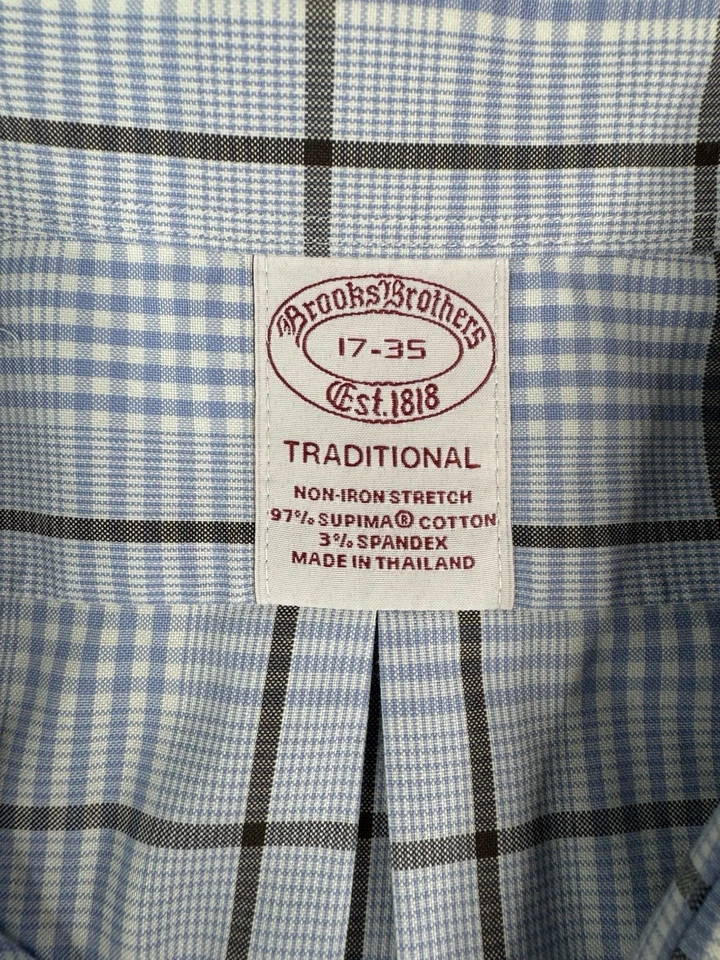 Camisa de vestir Brooks Brothers sin planchar ajuste tradicional para hombre 17-35 algodón/spandex Foto 3 de 4