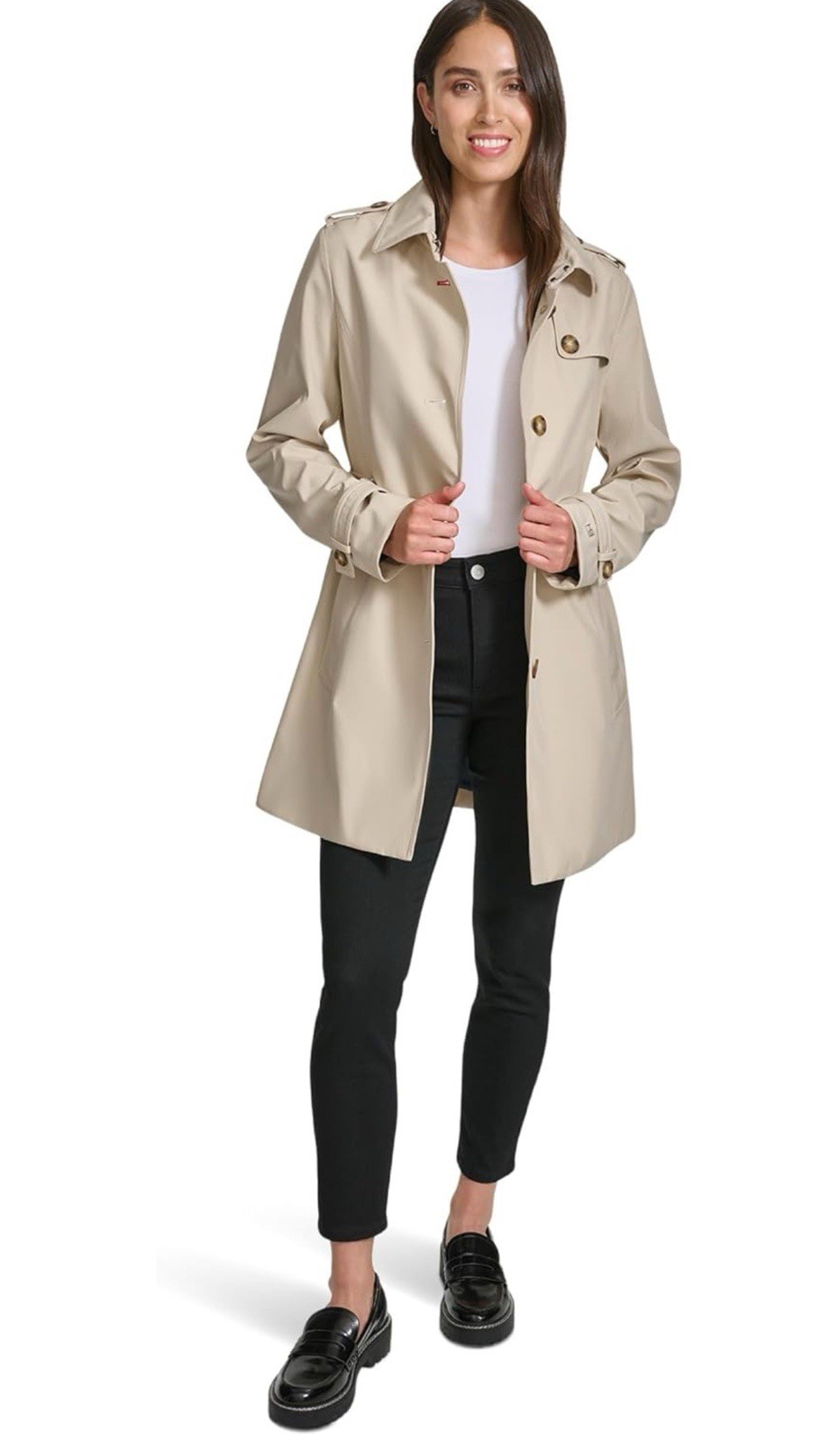 Tommy Hilfiger Tan Belted Long Trench Coat Single Breasted Size Small  