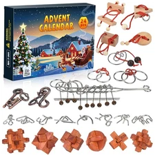 Advent Calendar 2024 Brain Teaser Puzzles for Adults Teens Kids, 24 Pcs Metal &