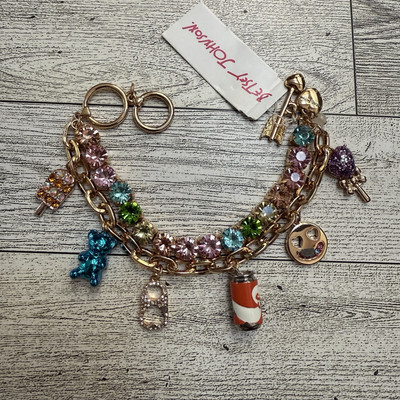 Betsey Johnson Gummy Bear Soda Smiley Face Arrow Rhinestone charm bracelet NEW