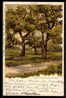 Artist postcard Carl Biese: Hamburg Harvestehude, idyll with oaks 1902 
