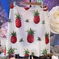 Talbots 100 Linen A-Line Skirt Pineapple Print Tropical Resort Coastal Preppy