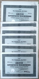 100 x Wanderer Werke AG Aktie über 1000 RM Siegmar Schönau 00.05.1942