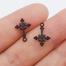 30PCS Black Tone Metal Small Tiny Cross Charm Pendant LCRG29
