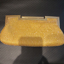Gold Crystal Rhinestone Clutch Evening Bag Detachable Chain Strap Clasp