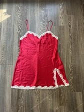 Victoria  s Secret Red Lace Satin Slip Dress Women  s L Romantic Coquette