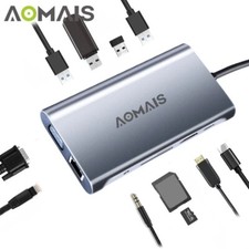 USB C Hub 11 in 1 USB C Adapter Ethernet 4K to HDMI VGA USB3.0 SD Card Reader