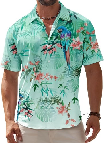 Men's Hawaiian Shirt Wrinkle-Free Short Sleeve Button-Down Floral Beach Shirt - Picture 18 of 45