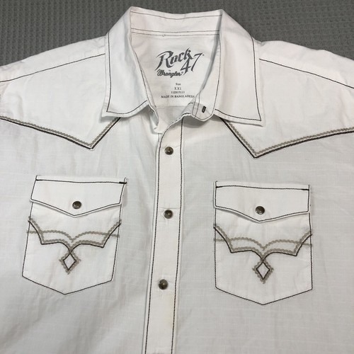 Rock 47 Wrangler Pearl Snap Shirt Men XXL White Embroidered Long Sleeve Western - Picture 2 of 12