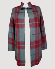 Pristine Tahari Xl Red & Grey Tartan Knit Open Front Coat, Machine Washable