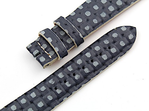 Elegant Strap Genuine Leather Made IN Italy Gray With Polka Dot 20mm Casual - Picture 4 of 4