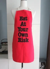 EAT AT YOUR OWN RISK Bib Apron Size S/M Made in the USA RED by Now Designs