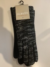 NWT Stretch Gloves, Warm  Soft Winter Gloves Black Sparkle Bow Tweed Look