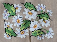 Vintage Bucilla Hand Embroidered Decorator Needlepoint Canvas Floral Daisy 21x26