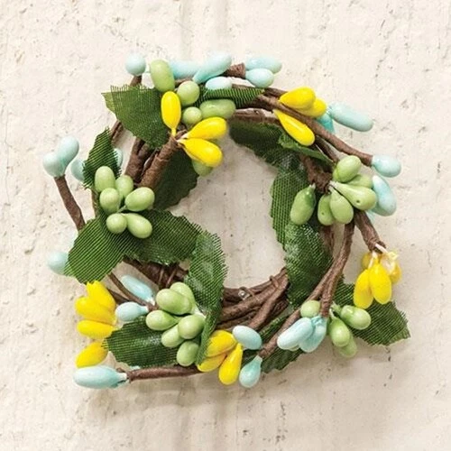 3-Cottage-Blue Green Yellow-Pip Berry-Taper CANDLE RING-1"- Napkin Rings-Spring - Image 3 of 3