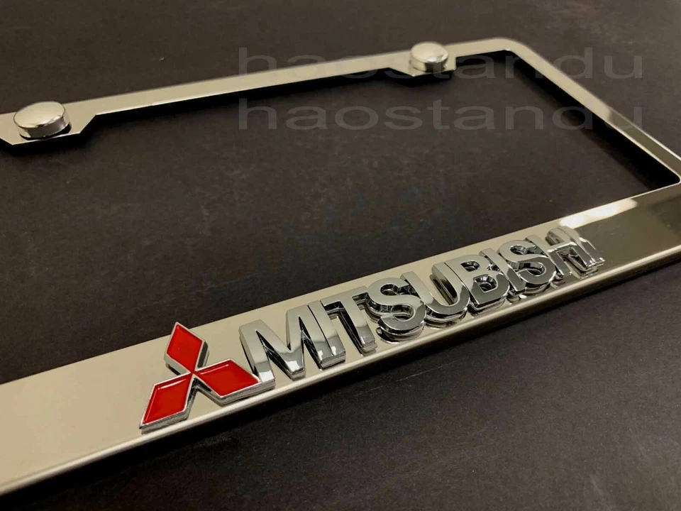 1x MITSUBISHI 3D Emblem STAINLESS STEEL License Plate Frame RUST FREE + ScrewCap - Image 2 of 2