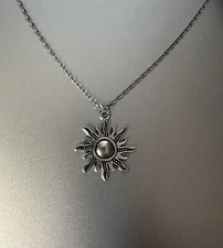 Sun Necklace Chain Sun Shine Pendant Charm Antique Plated Silver Tone Women Men