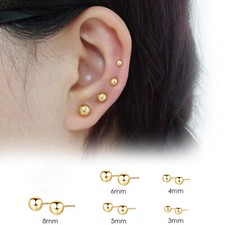 Titanium Gold Plated Small Ball Stud Earrings For Men Women 2mm to 8mm