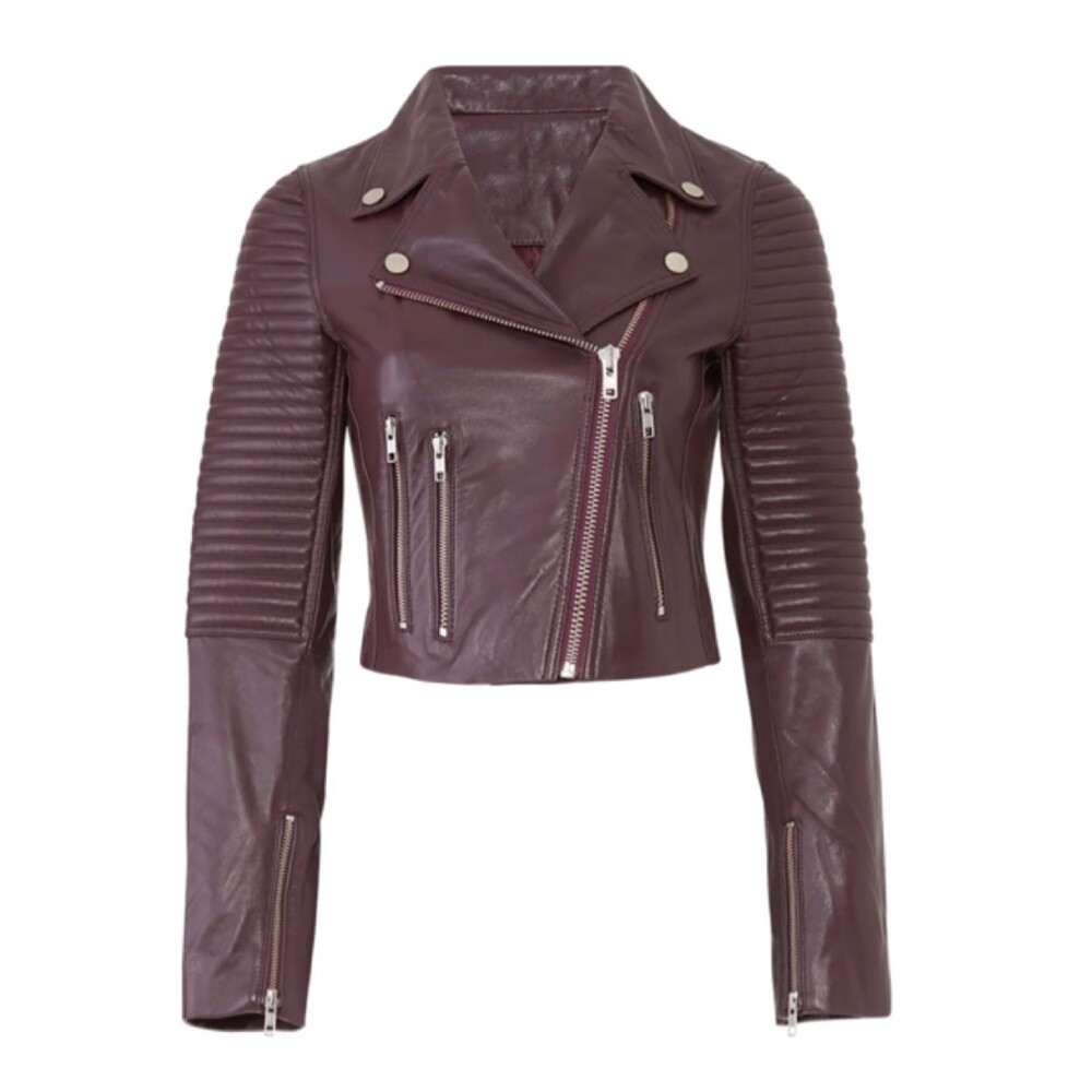 Samantha Sipos Purple Raisin Ribbed Biker Leather Jacket Size XL  display picture 1