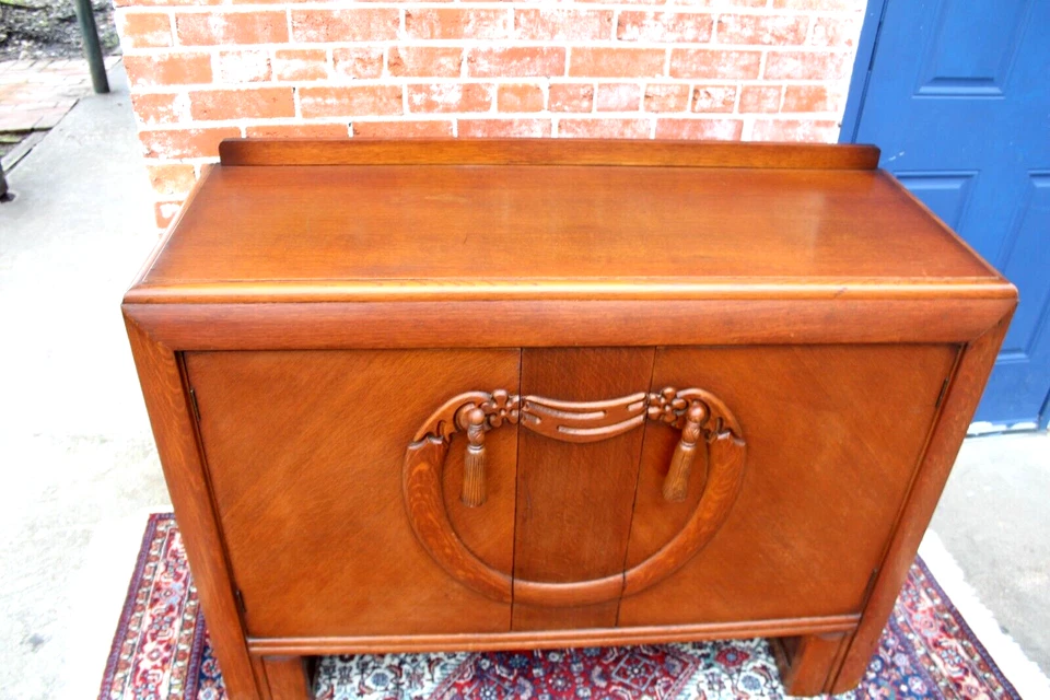 Aparador inglés antiguo roble Art Deco | Pequeño armario de buffet o bar Foto 4 de 4