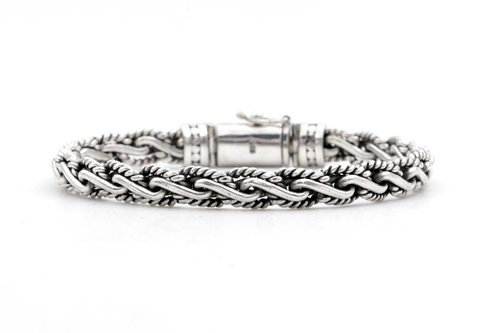 8" Men's Braid Rope Weave Handmade Chain Link Solid Sterling Silver 925 Bracelet - 第 1/13 張圖片