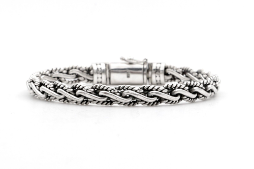 9" Men's Braid Rope Weave Handmade Chain Link Solid Sterling Silver 925 Bracelet - Picture 1 of 13