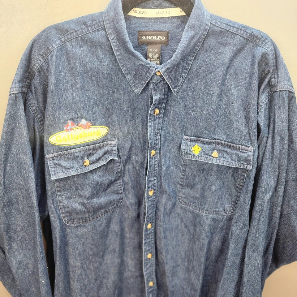 Camisa vaquera Adolf para hombre Gettyburg X-grande con cresta abotonada cuello banderas Foto 4 de 4