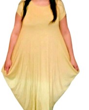 WOMEN YELLOW OVERSIZE COTTON SHORT SLEEVE MIDI DRESS ( ONE SIZE PLUS )