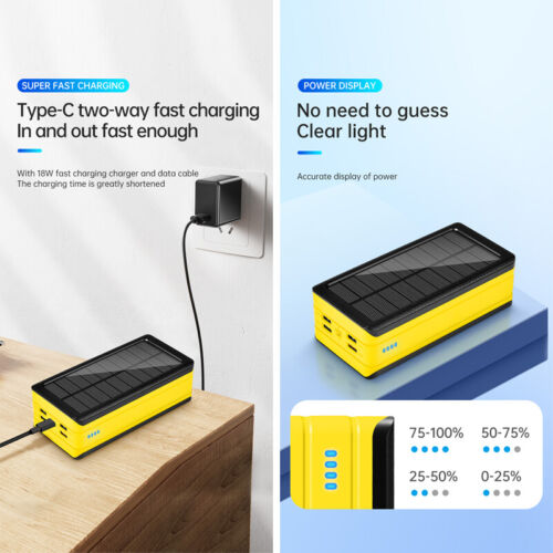 Portable Solar Power Bank LED 4 USB Battery PD Wirless Charger For Mobile Phone - Picture 9 of 18