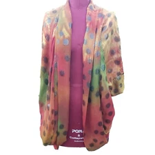 Citron Cocoon Wrap 6 Multicolor Dot Sheer Silk Chiffon Open Front Cardigan