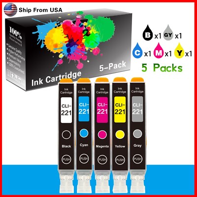 5PK CLI-221 CLI221 Ink Cartridge Fit For PIXMA MP540 MP560 iP4700 Printer