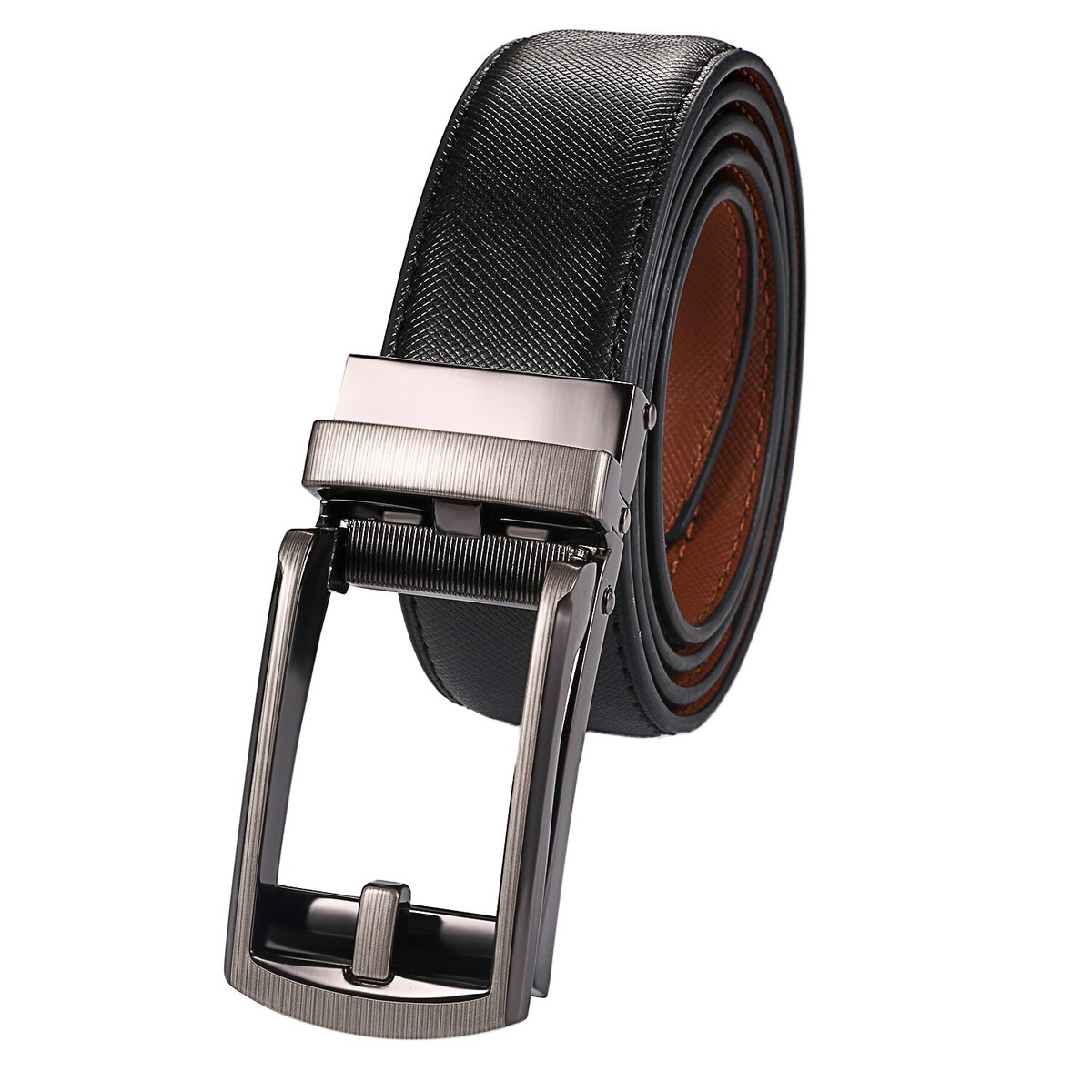 Mens Genuine Leather Ratchet Belt with Click Sliding Buckle Size Adjustable  | eBay