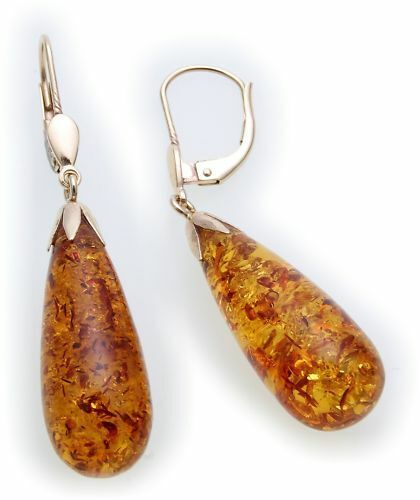 Ohrringe Hänger Bernstein Tropfen Pampel echt Gold 333 8kt 24 mm Gelbgold Damen - Picture 1 of 2