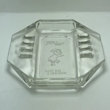 VTG Collectable Clear Glass Travel Lodge Hotel Sleepy Bear Is Everywhere Ashtray