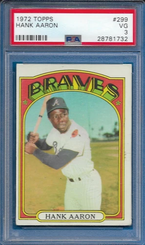 1972 Topps Hank Aaron Card #299 ATLANTA BRAVES Very Good VG PSA 3